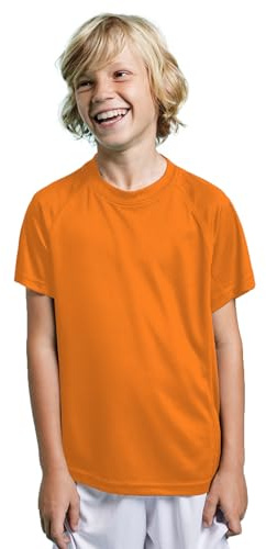 Camiseta Técnica Deporte Manga Corta para niños y niñas - Camiseta Deportiva Tejido Control Dry Flexible, Ligera y cómoda (12, Naranja)