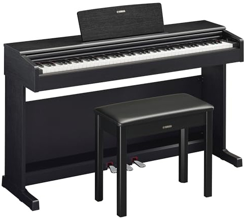 Yamaha Arius Series 88-Key Weighted Action Upright Digital Piano, CFX Concert Grand Piano Voice, 3-Pedal Unit, Bench Included, Classic Upright Design, Black YDP145B