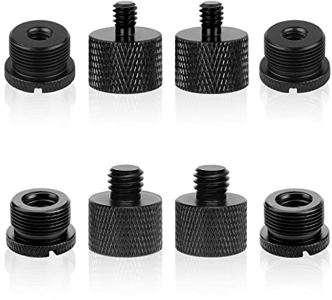 AIEX 8 Stück Adapter mit Mikrogewinde, Mic Stand-Adapter, 5/8 weiblich auf 3/8 männlich, 3/8 weiblich auf 5/8 männlich, 5/8 weiblich auf 1/4 männlich und 1/4 weiblich auf 5/8 männlich (schwarz)