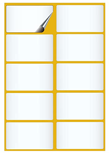 Sticky Labels Pack of 100 - White Self Adhesive Address Labels Stickers - 100 x 50mm Glossy Name Stickers for Printing, Office, Kitchen, Supermarket & Laboratory - 10 Name Tags per Sheet