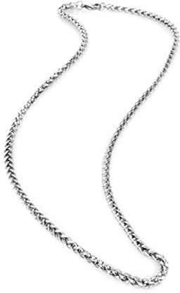 KnSam Edelstahl Weizenkette 90 cm, Edelstahlkette Herren Silber Metallkette Vintage Breit 3MM Metallkette Lang