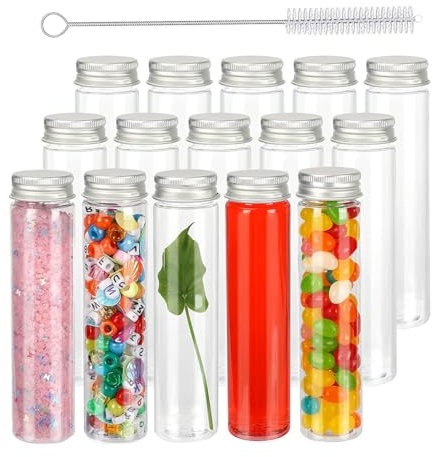 Ikosora 110ml klar Bad Salz Rohr, 15PCS Kunststoff Reagenzgläser EIN Pinsel, Kunststoff-Lagerung Rohr mit Schraubverschluss, Flacher Boden klar Reagenzgläser für Süßigkeiten Lagerung, Party Favors