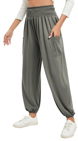 Famulily Womens Yoga Sweatpants Full Length Workout Harem Joggers Lightweight Comfy Lounge Pants Olive Green XL