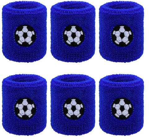 6 Stück Schweißband Kinder Schweißband Handgelenk Sport Schweißband Absorbierende Schweißbände Arm Fitness Schweißbänder für Sport Fußball Basketball Tennis Leichtathletik Joggen, Blau (B)