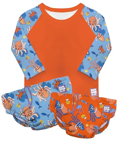Bambino Mio, Set de natación Reutilizable de 3 Piezas – Patrulla Surfera, 0–6 Meses, 2 pañales de natación y Camiseta de baño, UPF 40+