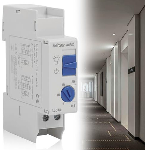 Automaquina para escalera 230 V, electrónica, 16 A, 230 V, interruptor de luz para escalera, riel DIN instalable, riel automático para escaleras, instalación de 3 o 4 cables, 1 módulo