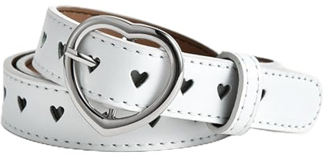 Copbopwn Girls belt Kids Belt Cute Heart PU Leather Belt Elastic Belt Adjustable Stretch Belt with Heart Buckle Skinny Belt for Boys Girls Ladies Belts for Jeans Dresses Jumpsuit Trousers (white)