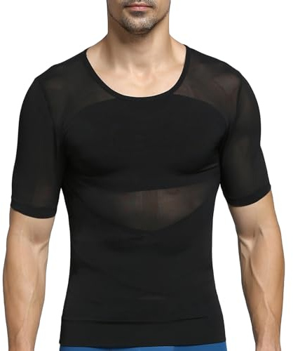 PEONNYT T-Shirt Amincissant pour Homme - Contrôle Ferme - Maillot de Compression pour gynécomastie,Noir,M
