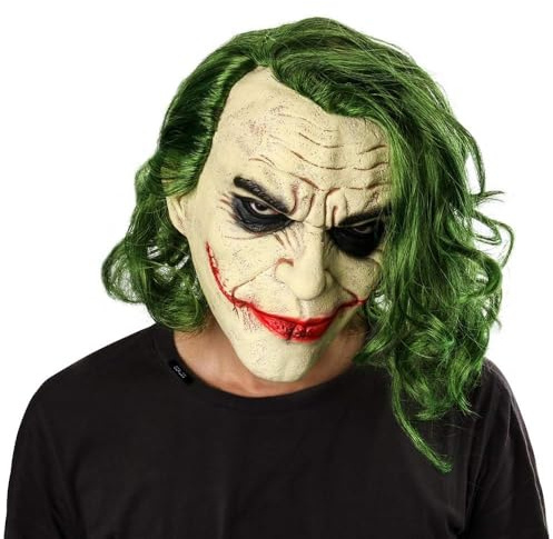 Farango Joker Mask Scary Halloween Latex Masks for Adult Horror Clown Full Head with Wig Cosplay Costume Party Prop