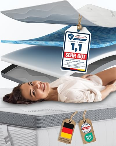 nøvera Premium Gel Topper 180x200cm | H3/H4 | Oberstoff aus 100% Bio-Baumwolle | wolkenweicher 7-Zonen Matratzentopper 180x200cm | Hohes RG 50 | 8cm Matratzen Topper 180x200 |Luxus Matratzenauflage