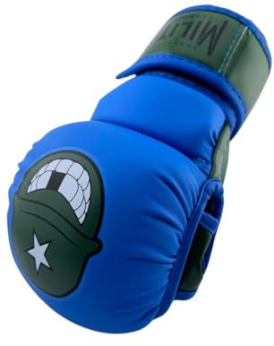 Militia MMA Milita MMA - 7oz MMA Sparring and Training Gloves, Open Palm, Men & Women & Children, Kickboxing, Boxing Mauy Thai, Hybrid MMA Grappling, Padded Fingerless Gloves (Blue & Green, S), Small