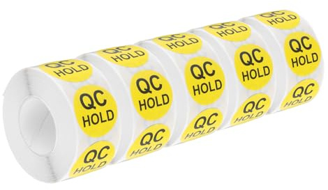 QUARKZMAN Etiquetas de Retención de Control de Calidad de Inventario de 25 mm/1 Amarillas para Inventario de Almacén, 5 Rollos de 2500 Piezas