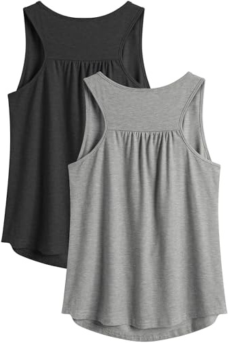 PINSPARK Sport Tank Top Damen Workout Tanktops Racerback Ärmellose Leichte Oberteile Sommer Sporttop Lauftop Yoga Gym Shirt Fitness Running Schwarz und Hellgrau L