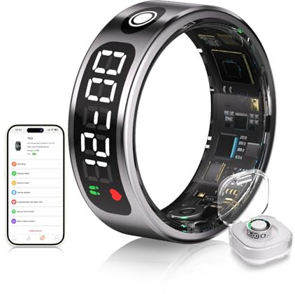 IUHFSIFS 2025 Smart Ring mit LED Screen【5.3+EDR Technologie - 0,1%± Fehler】【5ATM Wasserdicht】 Smartring für Männer und Frauen zur Überwachung von Schlaf, Herzfrequenz, Silber 9#