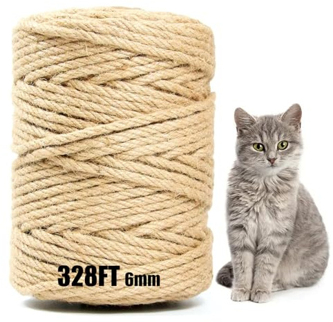 Jute Twine String 6mm x 328FT – Heavy Duty Natural Garden Twine for Crafts, Cat Scratching Posts, Packaging & DIY