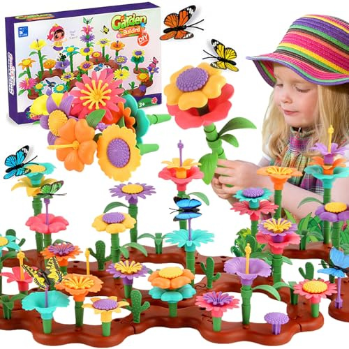 wohot Flower Garden Building Toy Girls Toys, Build a Garden Flower Toy for 3 4 5 6 Year Olds Girls, Birthday Christmas Girl Toys Gifts for Indoor & Outdoor Education Stem Toys (144pcs)