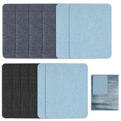 12 PCS Iron-On Jeans Patches Set, Cotton Fabric with Strong Adhesive, Patches for Clothing, for Repair & Decoration, Various Black & Blue Tones for Indoor and Outdoor Clothing Use (12.5 * 9.5cm)