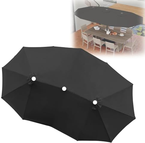 Extra Groß Rechteckige Sonnenschirm Stoff Ersatz 460x270cm Für Terrassentisch, 12 Streben, Sonnenschutz UV50+ Wasserdicht Garten Balkon Markt Ersatzbezug Doppelter Sonnenschirm Überdachung(Black)
