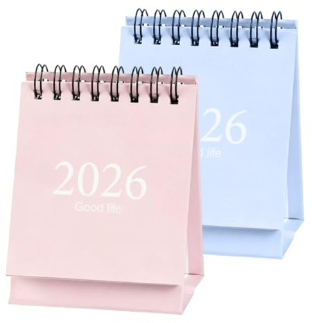 YUVKIN 2 Mini Calendarios de Escritorio 2026 Compactos Calendarios de Sobremesa de Enero 2026 a Julio 2027 Pequeños Calendarios con Pegatinas para Oficina en Casa y Escuela (Azul/Rosa)