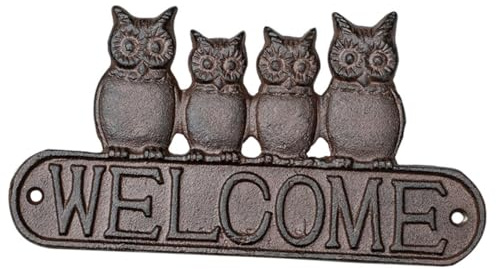 Homoyoyo Letrero Colgante de Hierro Fundido Diseño de Búho Decoración Rústica para Puerta Principal y Porche Placa de Bienvenida Resistente para Jardín y Exteriores