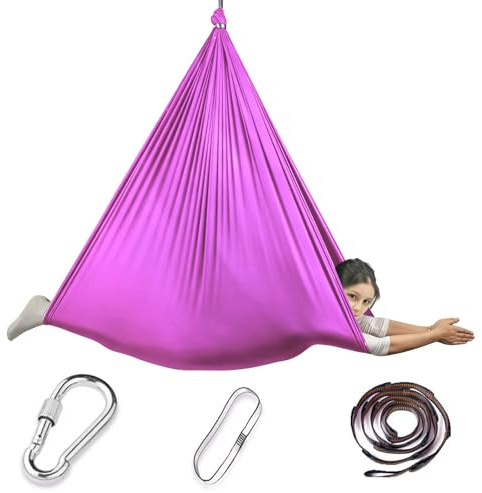 Aerial Yoga Hängematte Set, 200 Kg Max. Tragfähigkeit Mit Beschläge,Klein,150x280CM,Violett