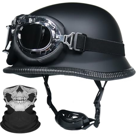 Casco Da Motociclista Vintage In Stile Tedesco, Casco Da Ciclomotore A Mezza Calotta Per Uomo E Donna, Omologato DOT/ECE, Casco Da Scooter Cruiser Con Occhiali, Design Leggero 1,XL(61-62CM)