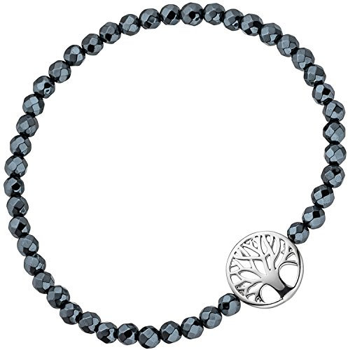 Jobo Damen Armband Lebensbaum 925 Sterling Silber mit Hämatit schwarz flexibel