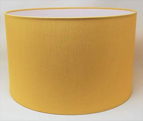 Pantalla Cilíndrica de Algodón, Hecha a Mano para Lámpara de Techo, Mesa y Pie - 30 cm Diámetro, 20 cm Altura, Color Ocre