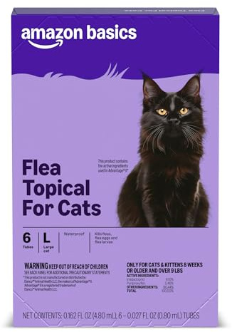 Amazon Basics Preventative Topical Flea Treatment and Prevention for Large Cats (Over 9 Pounds), Kills Fleas Within 12 Hours, 6 Count