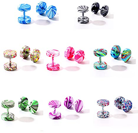 8 Pairs Faux Gauge Earrings Stainless Steel Stud Earrings Cheater Fake Ear Plugs Gauges Tunnel for Men Women