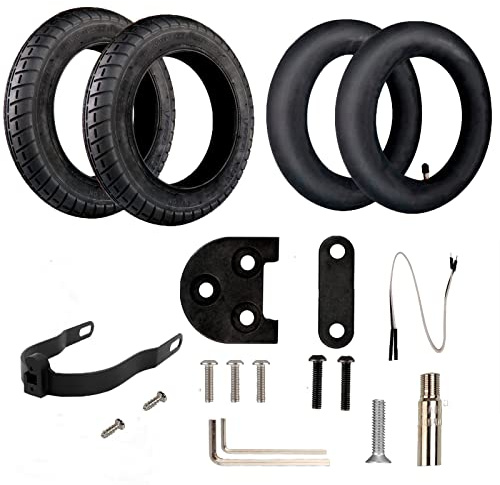 ANSENI Kit Ruedas 10 Pulgadas para Patinete Eléctrico, Neumático y Cámara de Aire de Repuesto Compatible con Xiaomi M365/1S/Pro/Pro2, Adaptador de Válvula Incluido (Con Soporte M365/M365Pro)