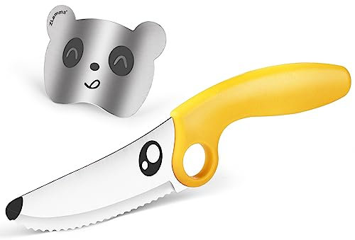 ZLemma Couteau de Chef pour Enfant - Kids- Kit Couteau de Cuisine pour Enfants - Lame Acier Inoxydable - Protège-Doigts - Ustensile Sécurisé et Ergonomique (Jaune)