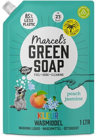 Marcel's Green Soap - Farbe Waschmittel Nachfüllpackung Pfirsich & Jasmin - Waschflüssigkeit - Frei von Palmöl & Mikroplastik - Umweltfreundlich - Vegan - 97% Biologisch abbaubar - 1 L