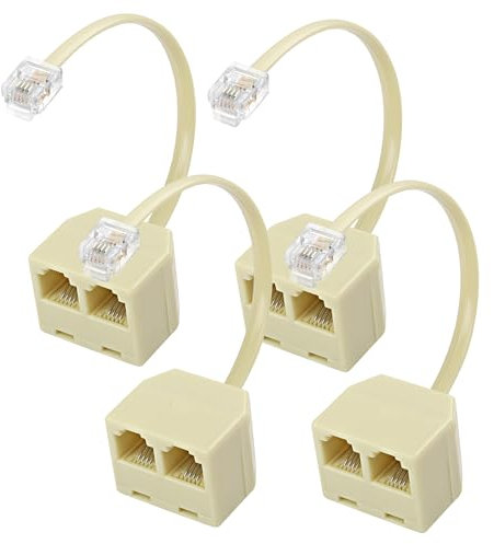 MEIRIYFA Lot de 4 répartiteurs téléphoniques RJ11 pour téléphone fixe 6P4C mâle vers 2 femelles, adaptateur mural RJ11 mâle 1 en 2 sorties