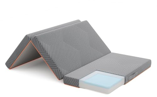 Vesgantti Klappmatratze Gästematratze 100x200cm, Höhe 10cm, 3-teilige Gel Schaumstoff Faltmatratze für Reisen, Camping, Boden, Gästebett, waschbarem Bezug Faltbare Matratze Öko-Tex Zertifiziert