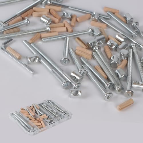 Baby Bed Frame Bolts, Crib Screws Hardware ReplacementKit M6x20/40/60/80mm Hex Drive Socket Cap Screws Barrel Nuts Wooden Dowel Kit for Beds Chairs Furniture et (Silver 20set)
