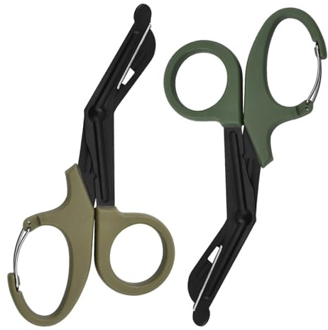 2 Ciseau D'urgence de 19cm, Ciseaux Infirmière Ciseaux À Gaze Avec Boucle Pour Les Services de Secours Ou Les Tâches Quotidiennes (Vert et vert olive)