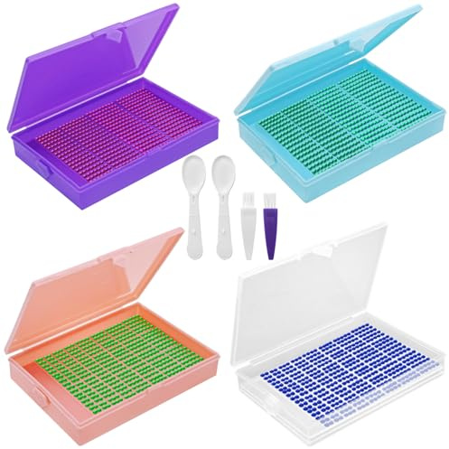 FineGood - Set di 4 vassoi per diamond art con coperchi, kit per riporre oggetti artistici con diamanti per adulti, strumenti e accessori per lavori artistici fai da te