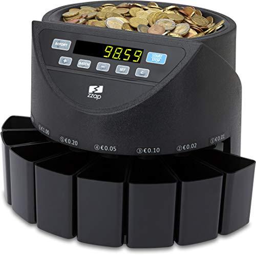 ZZap CS20 - Compteuse et Trieuse Automatique de Pièces EURO - Vitesse de Comptage : 220 Pièces/Minute, Comptage par Lots et Plus Encore !
