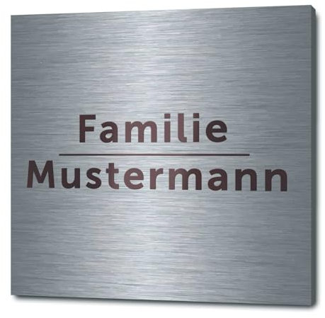 GRAVURZEILE Placa para puerta con grabado, acero inoxidable, personalizable con nombre y varios motivos, resistente a la intemperie, 1 mm, acero inoxidable cepillado y pulido, para buzón y puerta de