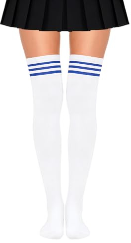 HUKUMA Chaussettes Hautes Montantes Femmes, 39-42, Rayures Bleues Chaussettes Femmes