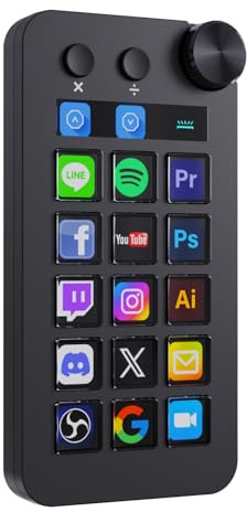 Treaslin N1 3-in-1 Stream Controller Deck,Professional Macro Keypad with 15 Animated LCD Keys,Knob&Display,Doubles as Numpad&Calculator for Streaming&Productivity(Win10+/Mac14.0+)-Black