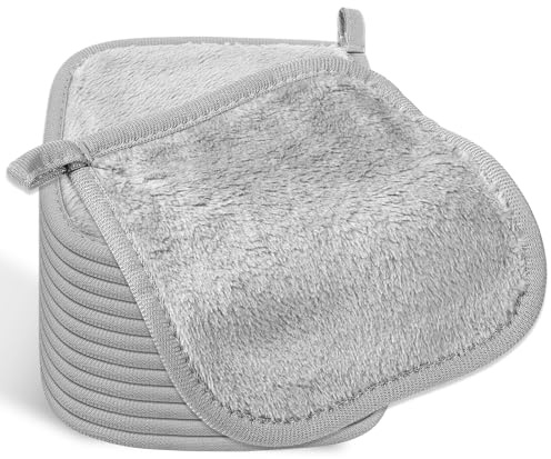 Guduling 16 paños desmaquillantes lavables, 16 x 17 cm, de microfibra, almohadillas desmaquillantes reutilizables para diario y viajes, toallas faciales de microfibra (gris)