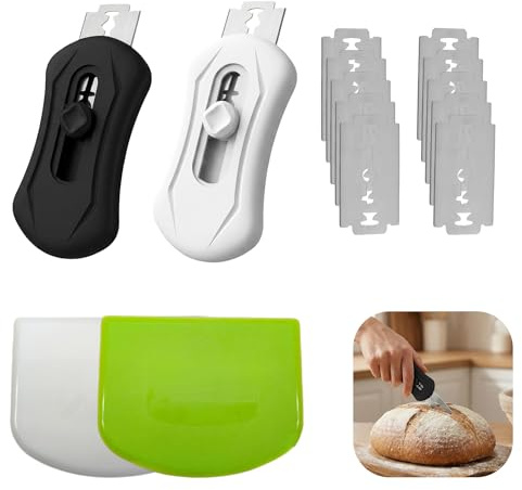 2pcs Cortador de Masa de Pan,Navaja para Masa Magnética,cuchillo para marcar masa con 10 hojas de afeitar y 2 cortadores de masa de plástico, cuchilla para masa,para Suministros de Panadería