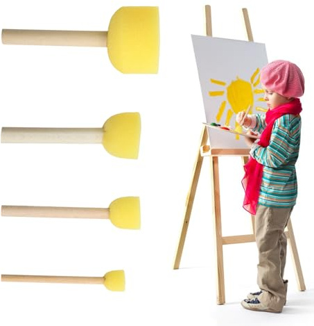 4 Piezas Pinceles Esponja, Pinceles de Espuma, Esponja Redondos Herramientas Pintar, Herramienta de Punto Circular para Grafitis, Pintura y Manualidades DIY, Amarillo, 4 Tamaños (4)