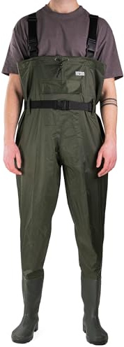 Savage Island Waterproof Nylon Chest Waders with Boots – for Fishing, Farming, Camping, Hunting - Green, UK 9