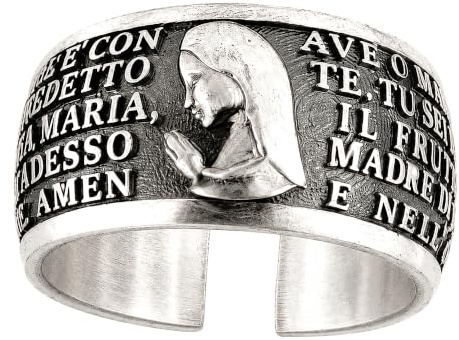 Gioielli Aurum Bague Ave Maria en argent sterling 925 réglable, bande brunie avec Vierge et prière gravée, bijou religieux unisexe pour homme, femme et garçon