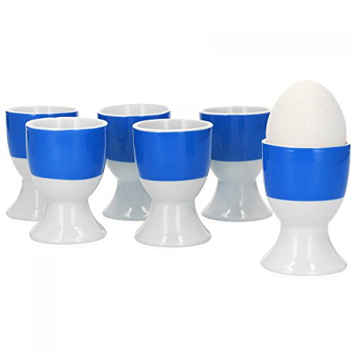 Van Well Vario äggkopp-set 6 delar I äggservice för 6 personer I ägghållare 4,6 cm bred och 7 cm hög I porslinsset vit med kant i blått I äggställ diskmaskinssäker