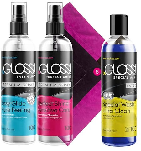 Latex Pflege Politur & Latexanziehhilfe & Latex Waschmittel im 4er Set