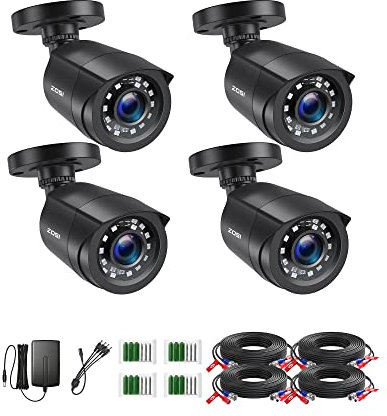 ZOSI TVI 1080P 4pcs Kit Caméra Surveillance Exterieure IP66 24pcs LEDs IR 24 m Obectif 3.6mm - Caméra de Surveillance CCTV